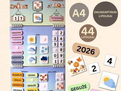 Laminuotas kasdienis Montessori kalendorius vaikams